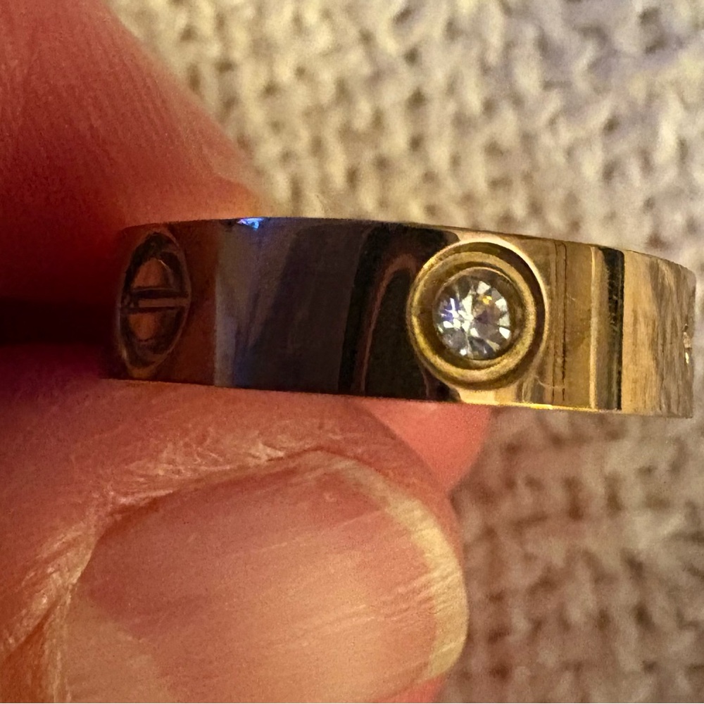 Gold Tone Ring with White Crystal Accents - Picture 1 of 4